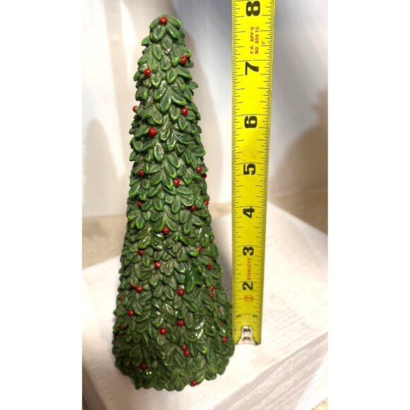 2 Christmas Tree Decor Frosted Satin Art Glass 6" Resin Tree w/ Holly Berries 8" - Picture 5 of 11